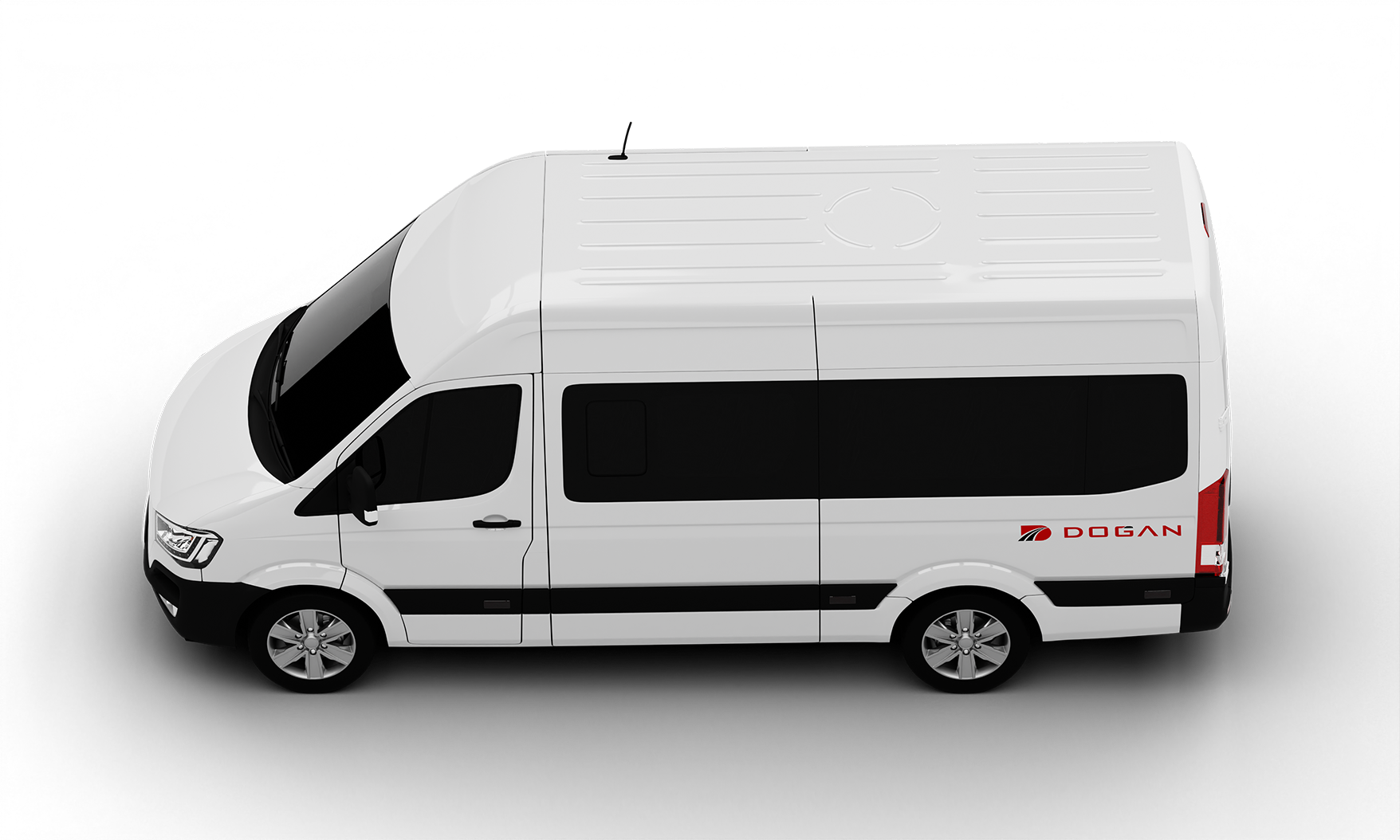 isolated_realistic_shiny_white_luxury_van_from_top_left_view